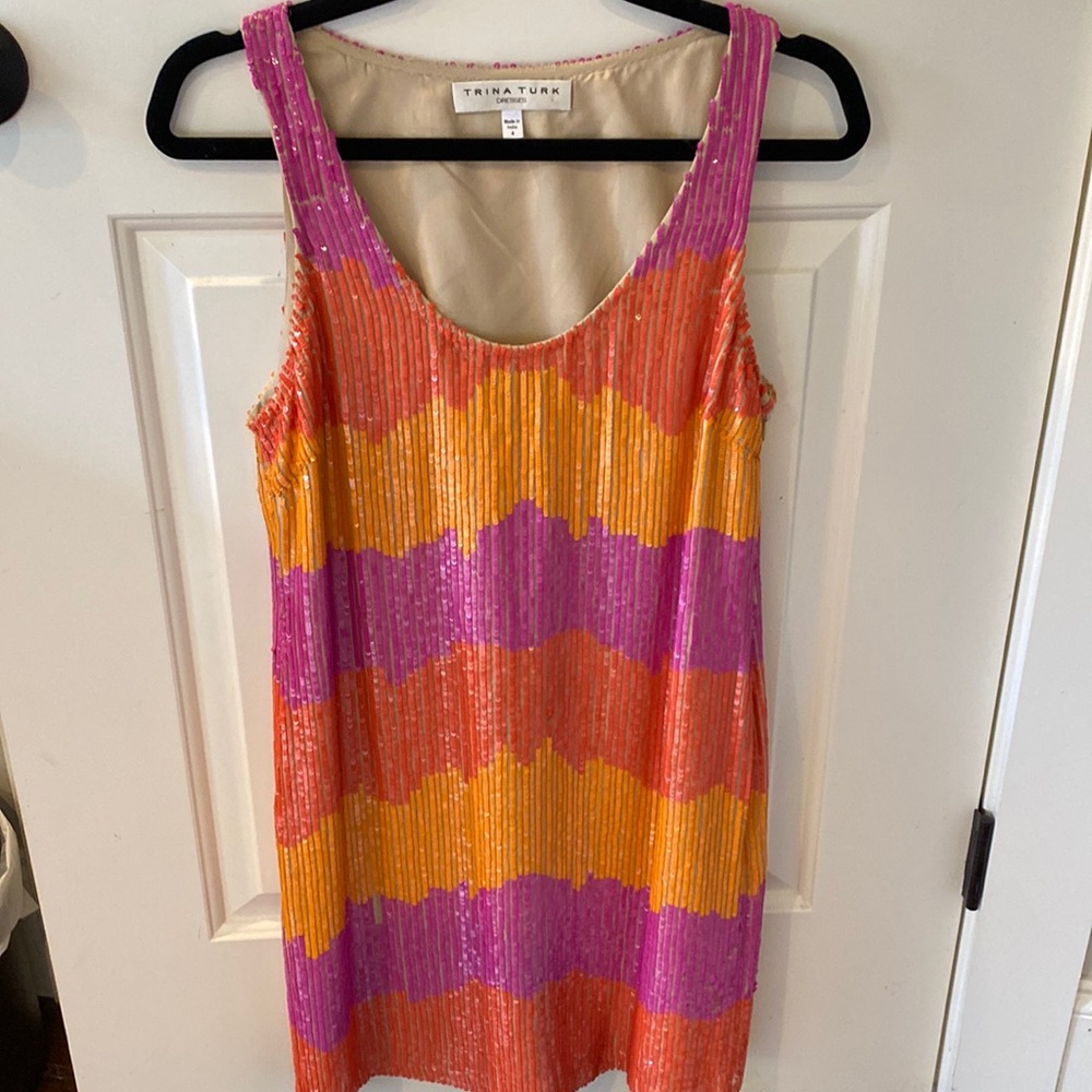 Trina Turk sequin dress. It has a few places that are missing some sequins.